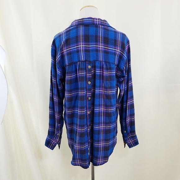 Anthropologie Isadora blue plaid button down shirt button back size small - Picture 3 of 7